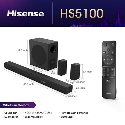Hisense HS5100 Soundbar 5.1Ch 540W Dolby Digital Plus, Dolby Digital DTS Virtual: X, Rear speakers,HDMI ARC, BT5.3
